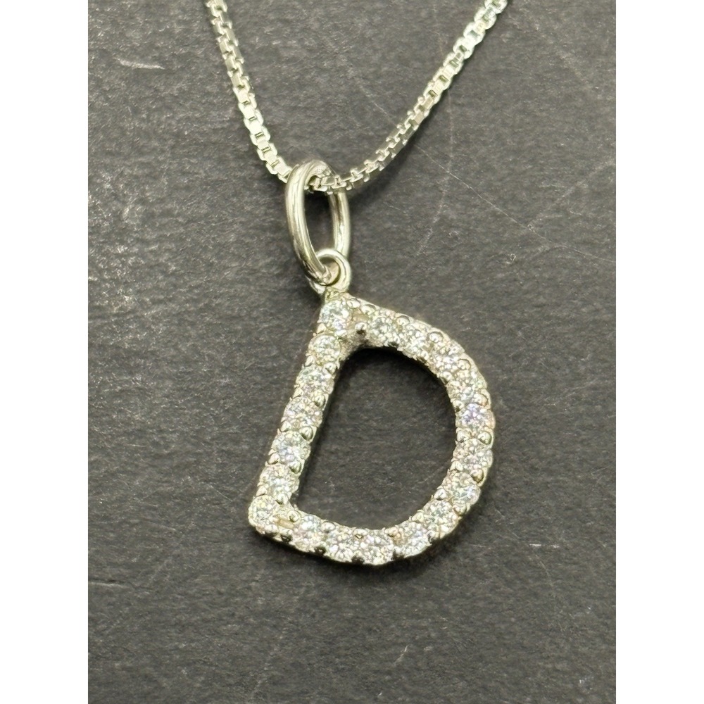 New Condition 18" Sterling Silver Cubic Zirconia Initial "D" Pendant Necklace